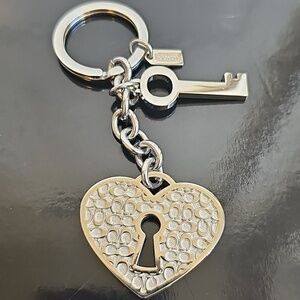 Coach Silver Heart and Key Charm Keychain EUC